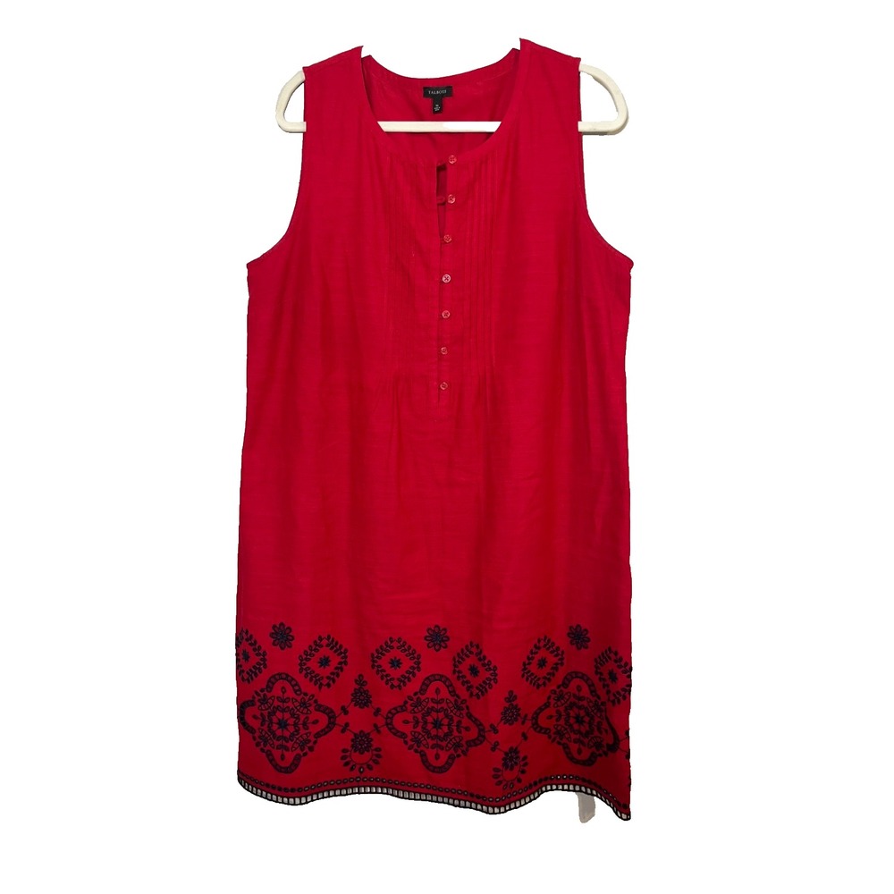 Talbots Floral Linen Embroidery Tank Dress 16 Patrotic Americana Preppy Classic
